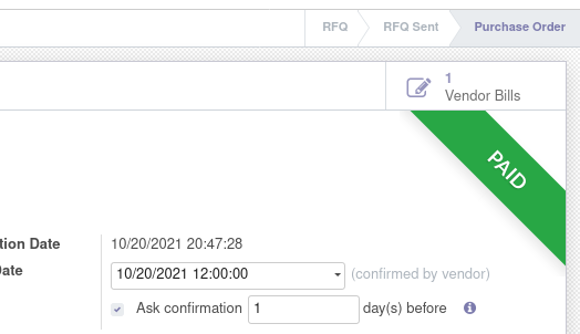 Purchase Order Paid Ribbon | The Odoo Store